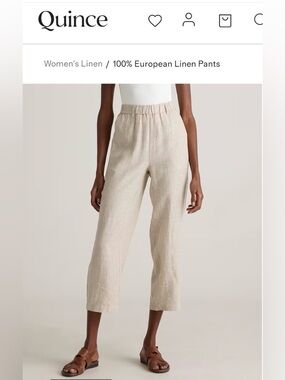 Quince Natural Linen Elastic-Waist Cropped Pants